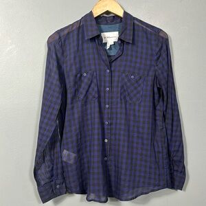 BCBGeneration cotton blue black plaid semi-sheer long sleeve button down shirt S